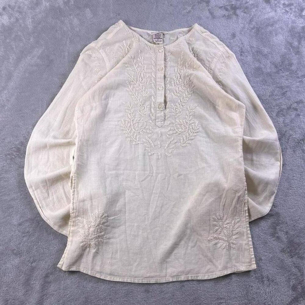 Vintage 90s Abercrombie & Fitch Embroidered Tunic Top Womens Small White Boho